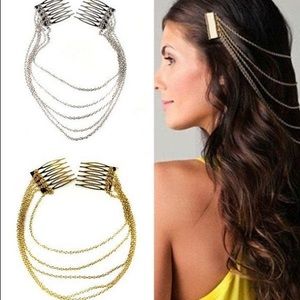 New Gold Hair Combs with draped Chains 💛